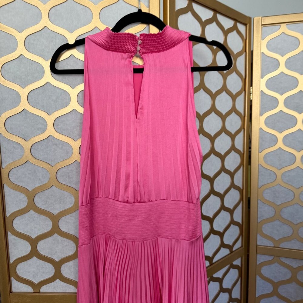 A.L.C. Size 6 Pink Satin Renzo Sleeveless Pleated Smocked Blouson Midi Dress - Picture 7 of 16